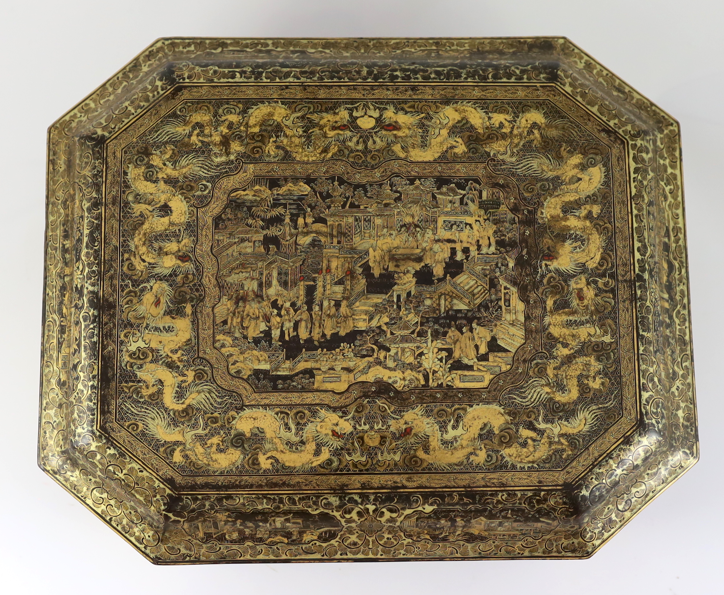 A Chinese Export gilt-decorated black lacquer games box, c.1830